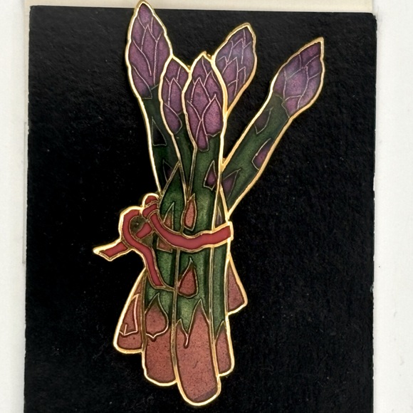 VTG William Spear Design Purple & Green Asparagus Bunch Enamel/ Gold Tone Brooch - Picture 1 of 7